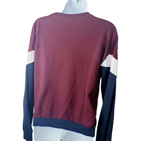 Divided sweatshirt medium burgundy, white , blue  striped cotton pullover - Picture 4 of 7